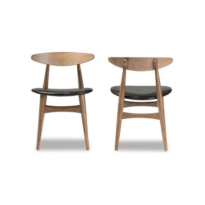 Leather and "Oak" Light Brown Finishing Wood 5-Peice Dining Set