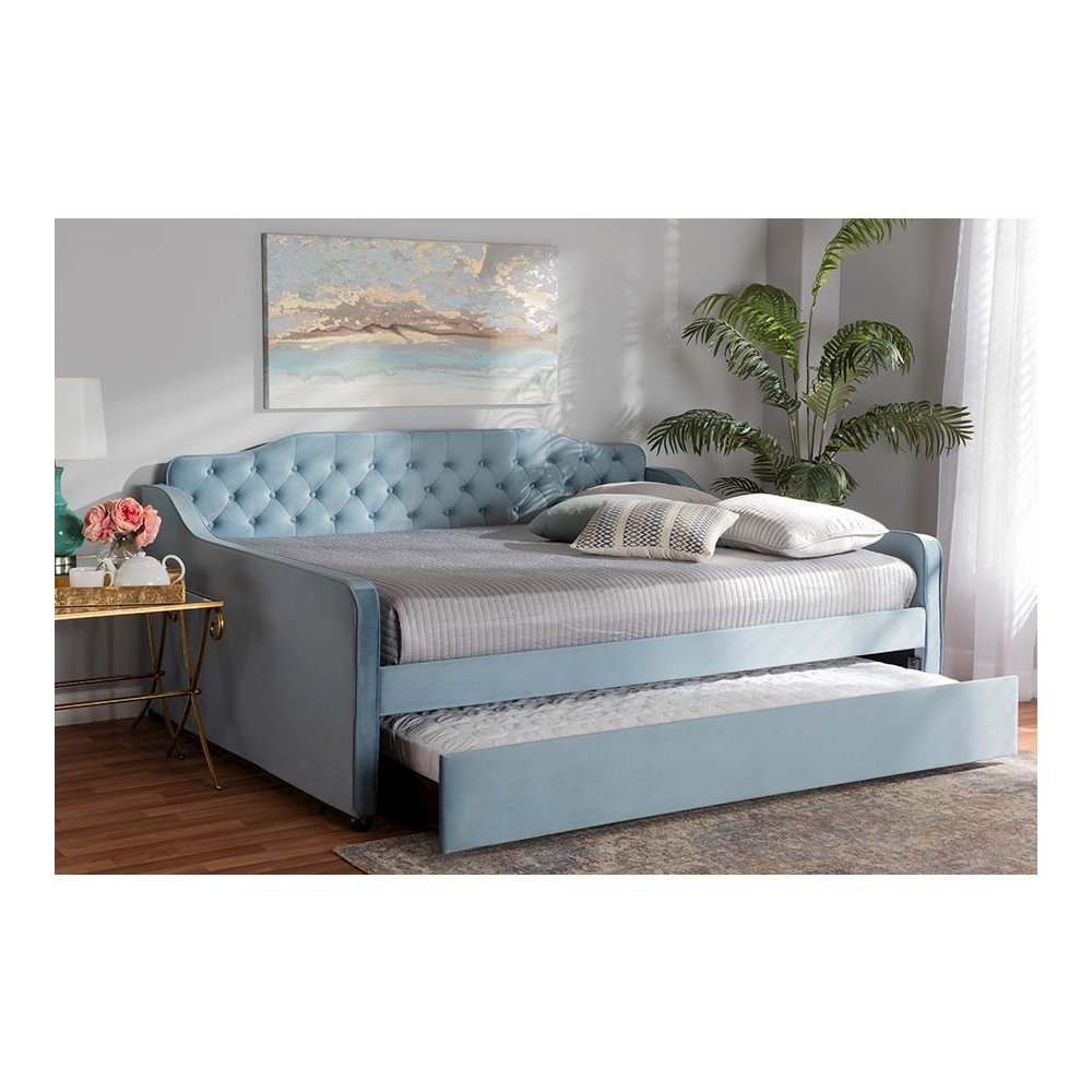 Button Tufted Queen Size Daybed with Trundle