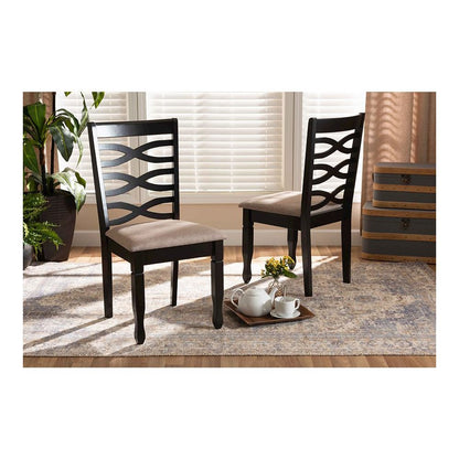 Sand Fabric Upholstered Dark Brown Finished 2-Piece Wood Dining Chair Set