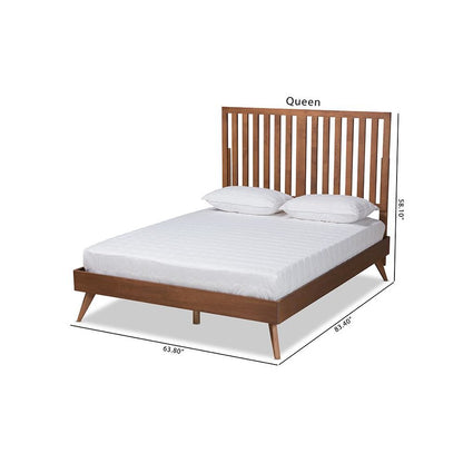 Saki Mid-Century Modern Walnut Brown Finished Wood Queen Size Platform Bed