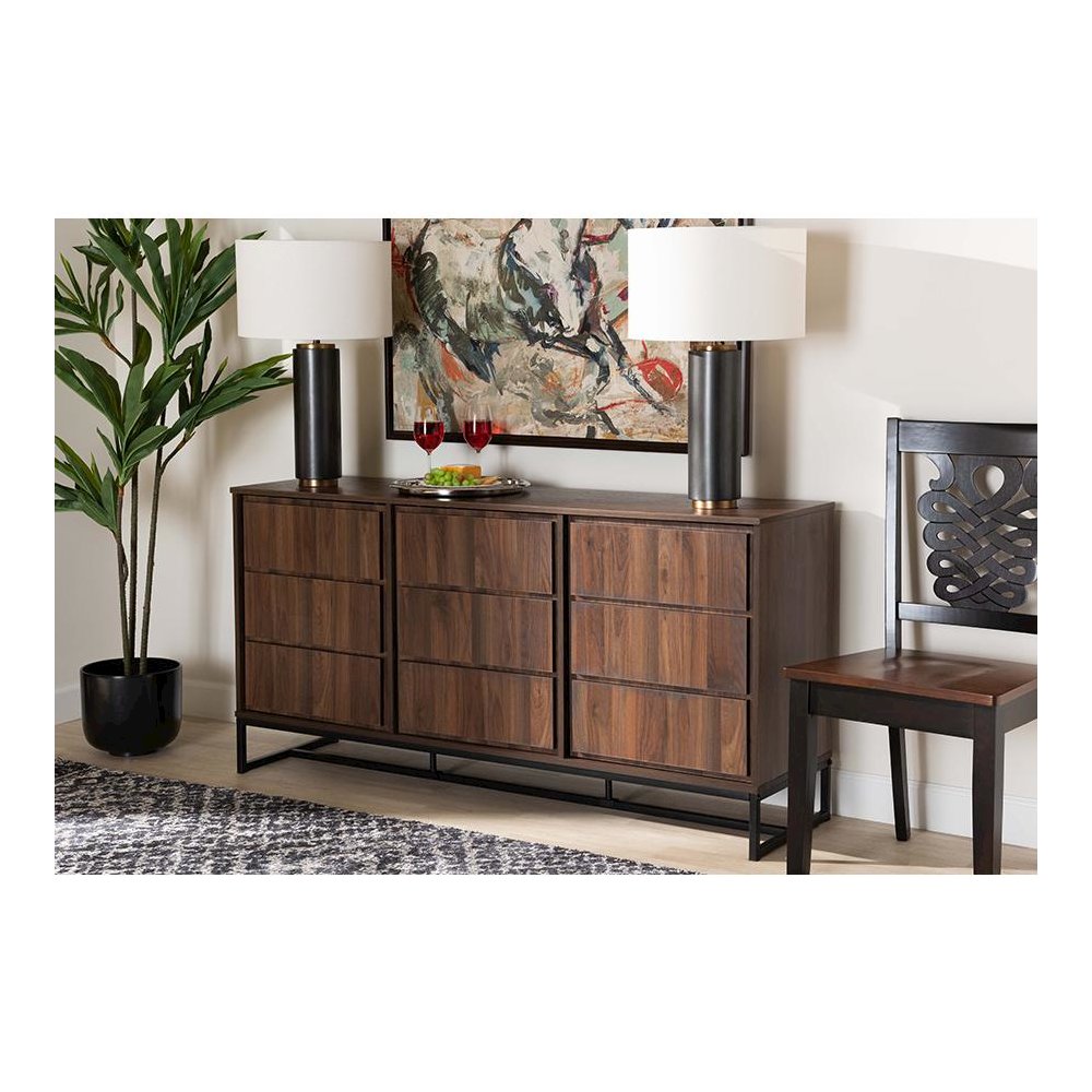Black Finished Metal 3-Door Dining Room Sideboard Buffet