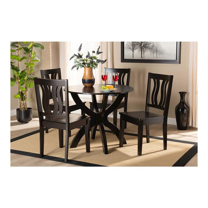 Transitional Dark Brown Finished Wood 5-Piece Dining Set