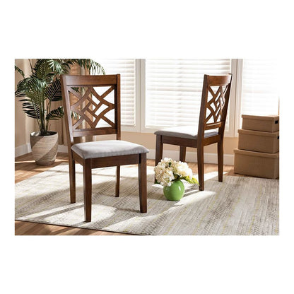 Grey Fabric Upholstered and Walnut Brown Finished Wood 2-Piece Dining Chair Set
