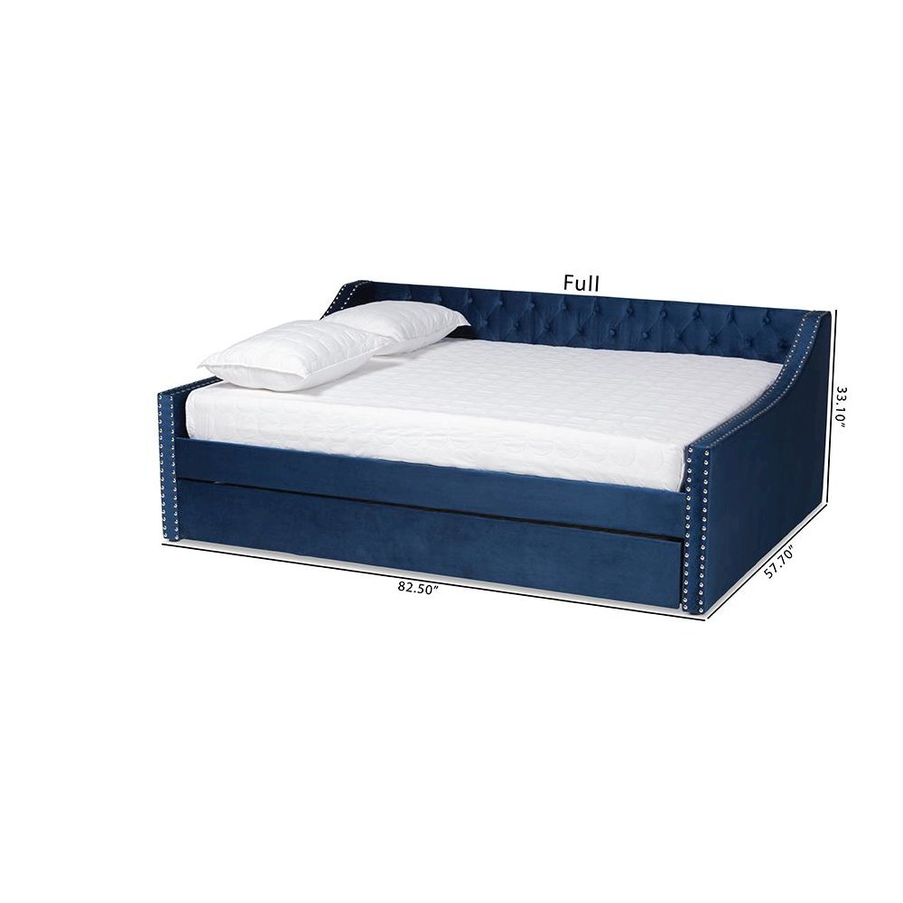 Navy Blue Velvet Fabric Upholstered Queen Size Daybed with Trundle