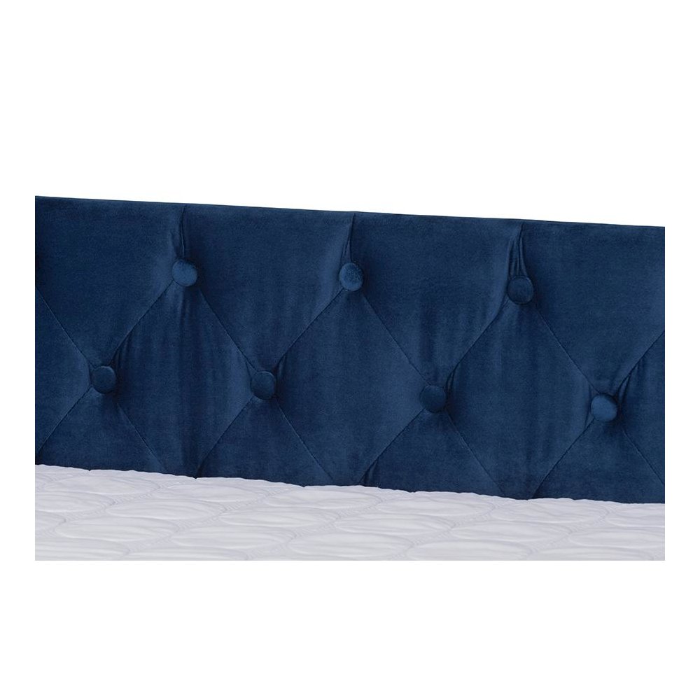 Navy Blue Velvet Fabric Upholstered Queen Size Daybed with Trundle