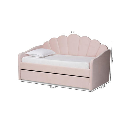 Light Pink Velvet Fabric Upholstered Twin Size Daybed with Trundle