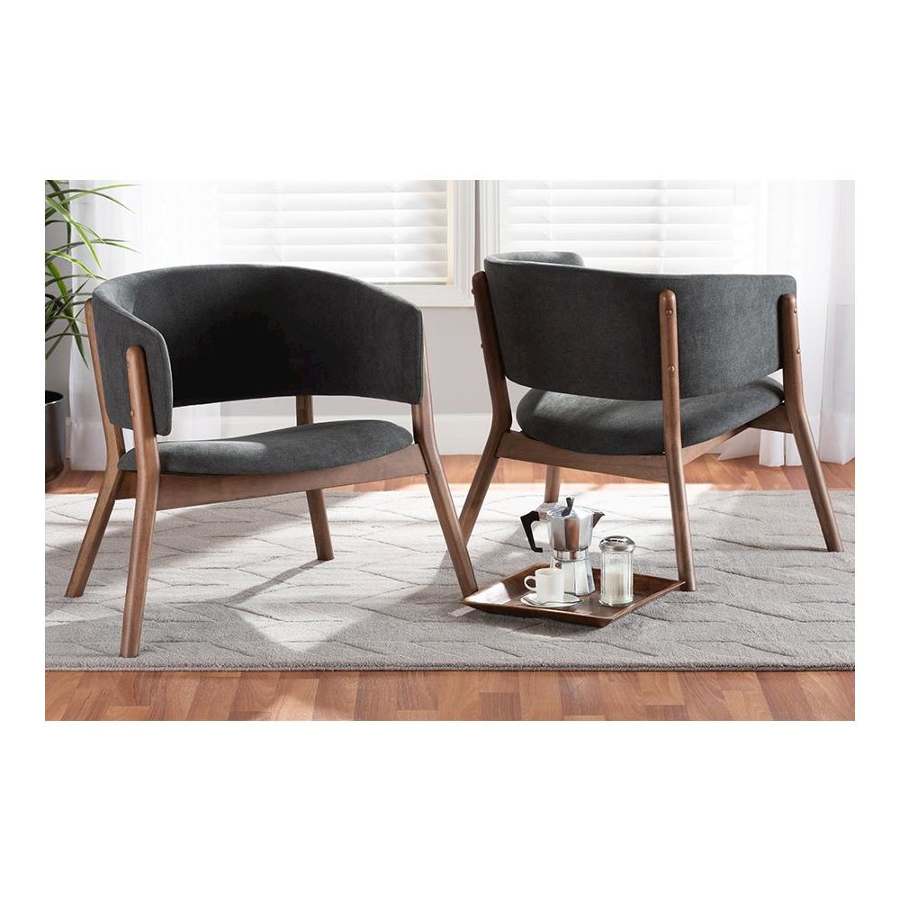 Walnut Brown Finished Wood 2-Piece Living Room Accent Chair Set