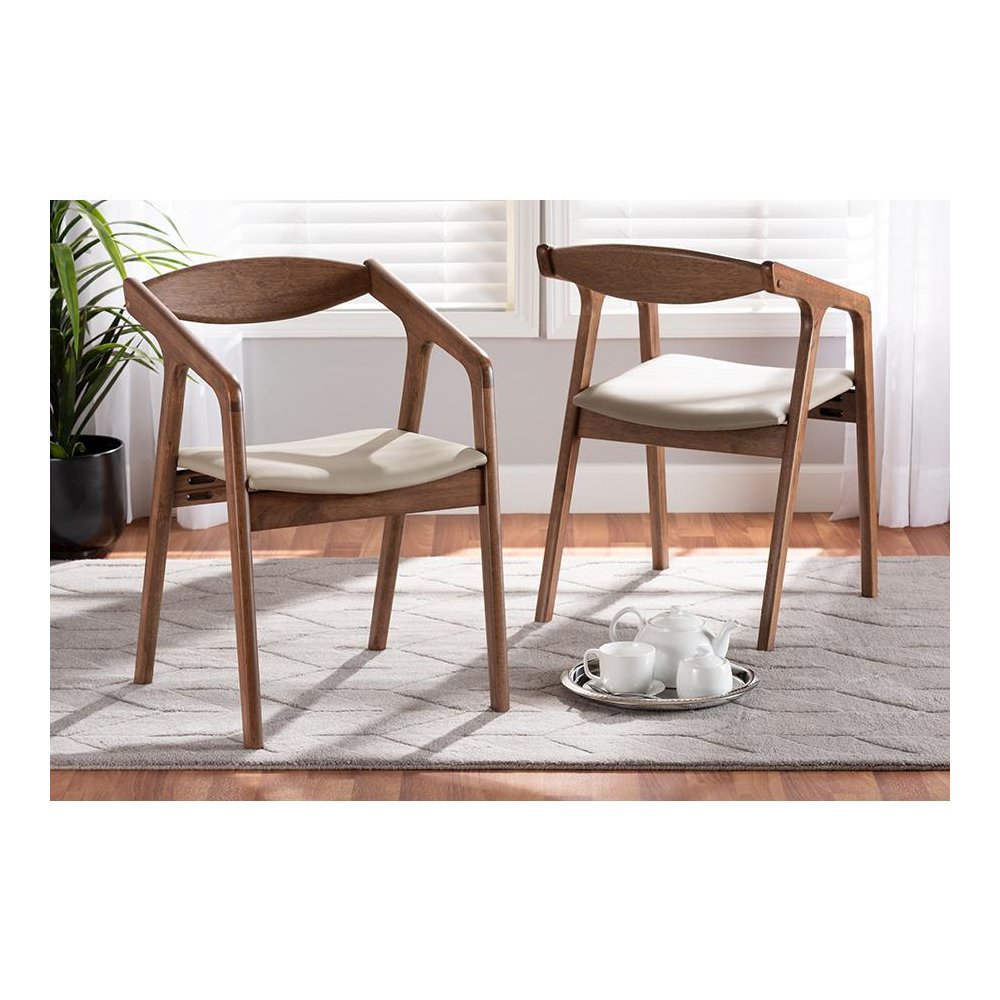 Leather Upholstered and Walnut Brown Finished Wood 2-Piece Dining Chair Set
