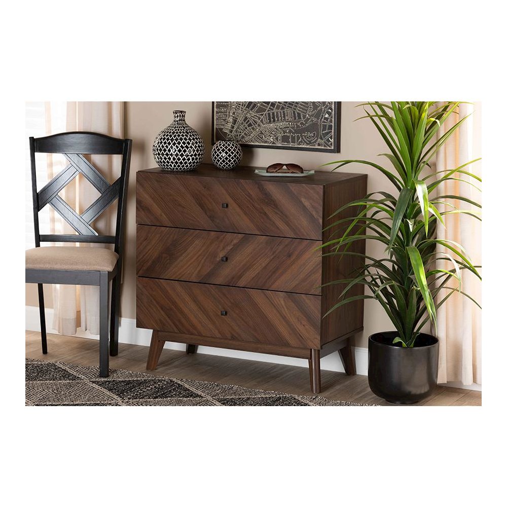 Hartman Mid-Century Modern Walnut Brown Finished Wood 3-Drawer Storage Chest