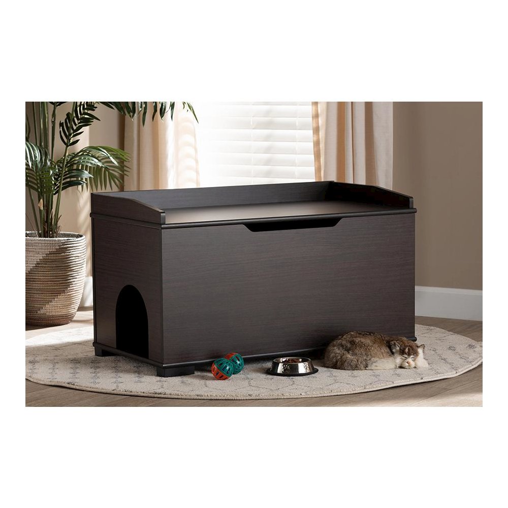 Dark Brown Finished Wood Cat Litter Box Cover House