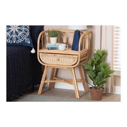 bali & pari Panchali Modern Bohemian Natural Brown Rattan Nightstand