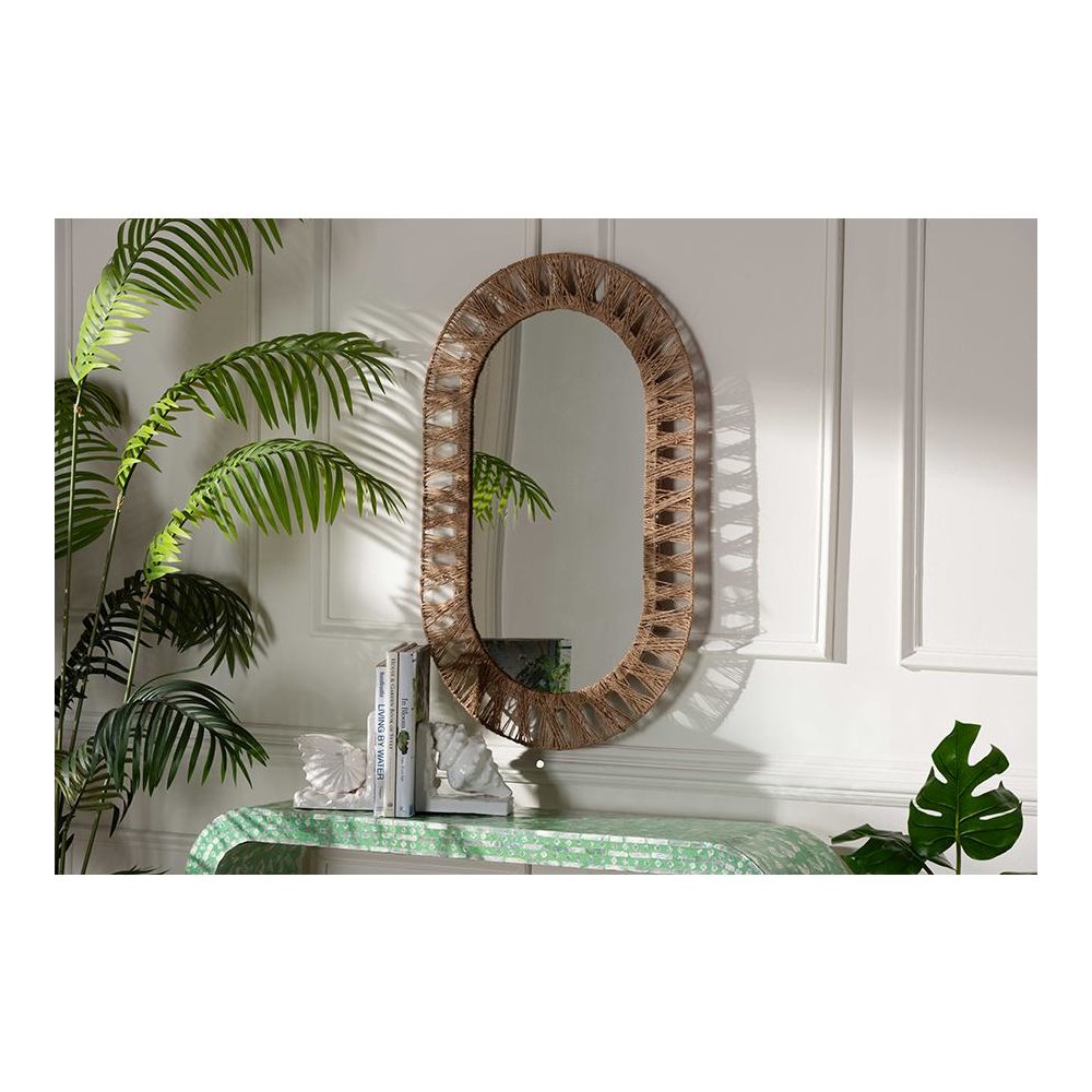 Bohemian Metal and Natural Brown Seagrass Accent Wall Mirror