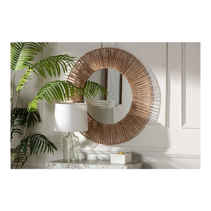 Bohemian Metal and Natural Brown Seagrass Accent Wall Mirror