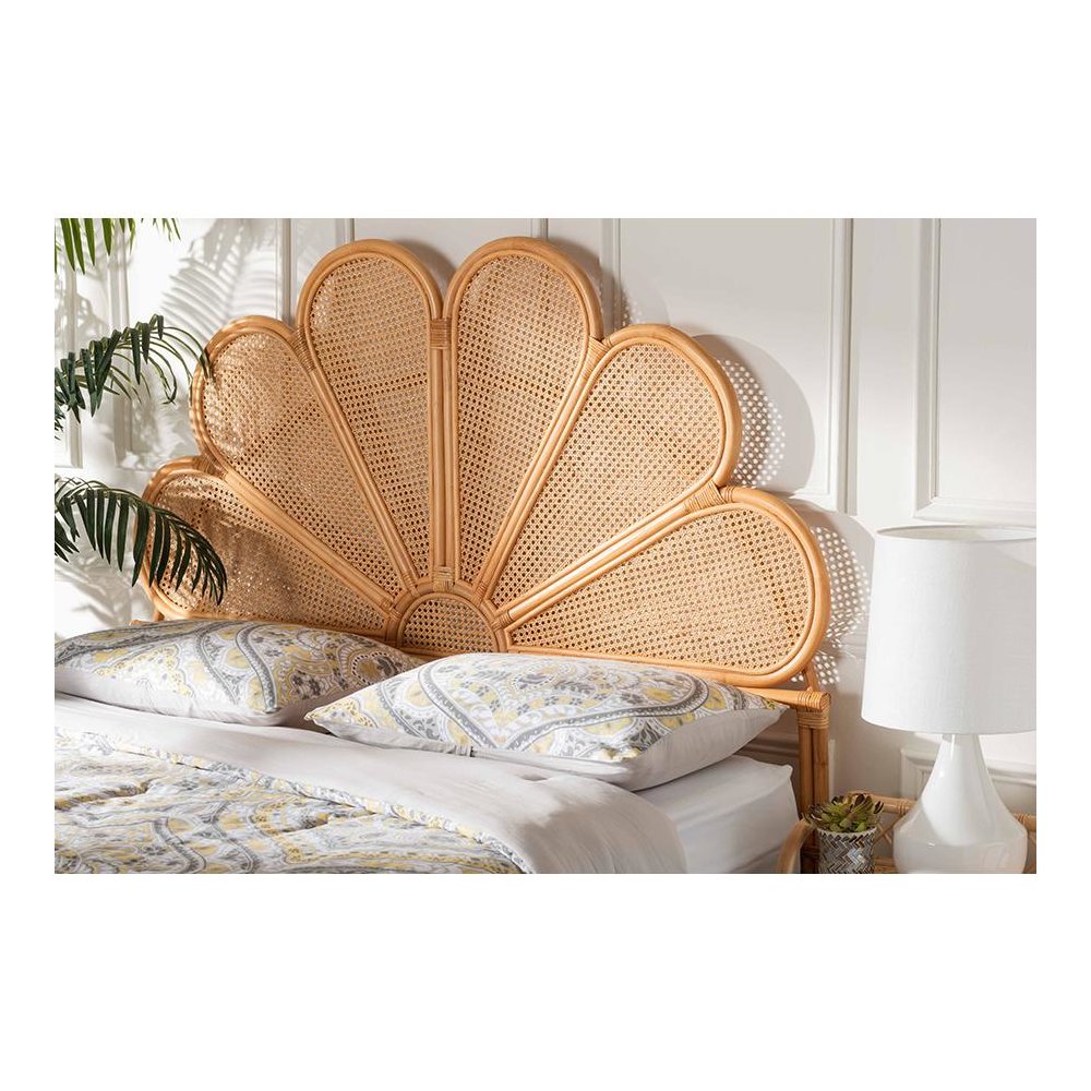 Flower Modern Bohemian Honey Rattan King Size Standalone Headboard