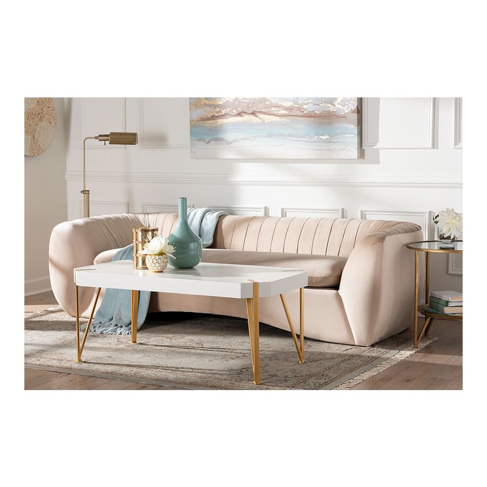 Adanna Glam and Luxe Champagne Beige Velvet Fabric Sofa
