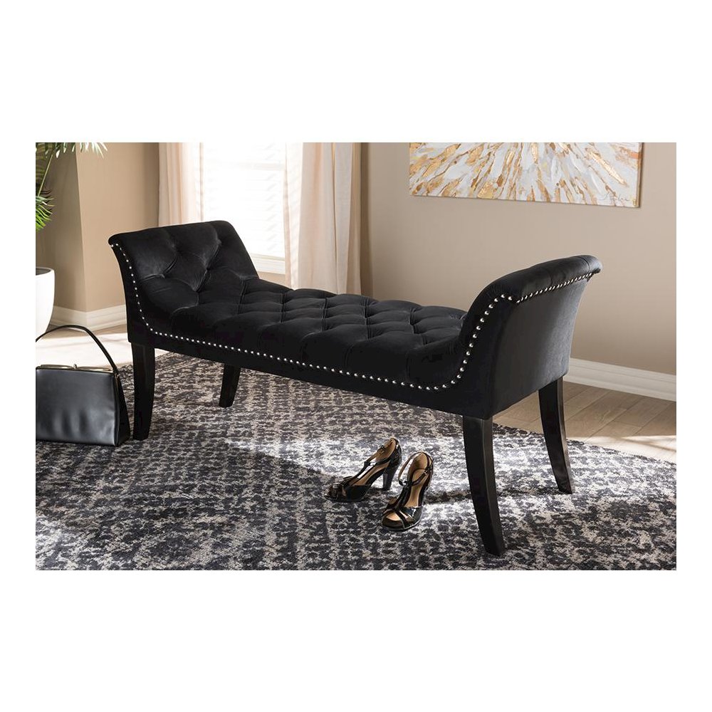 Baxton Studio Chandelle Luxe and Contemporary Black Velvet Upholstered Bench