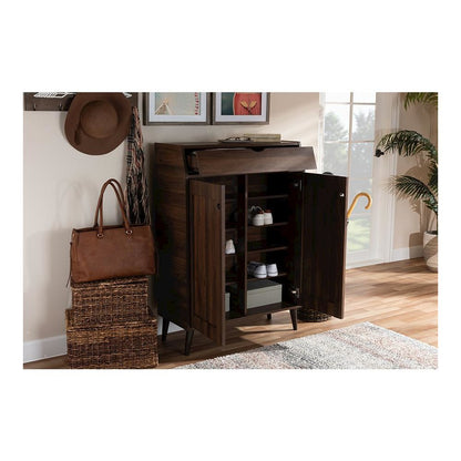 Walnut Brown finished 2-Door Wood Entryway Shoe Storage Cabinet