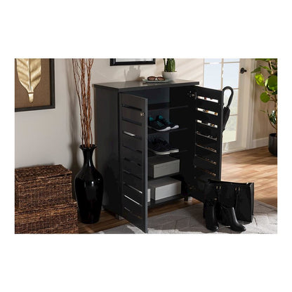 Dark Gray 2-Door Wooden Entryway Shoe Storage Cabinet