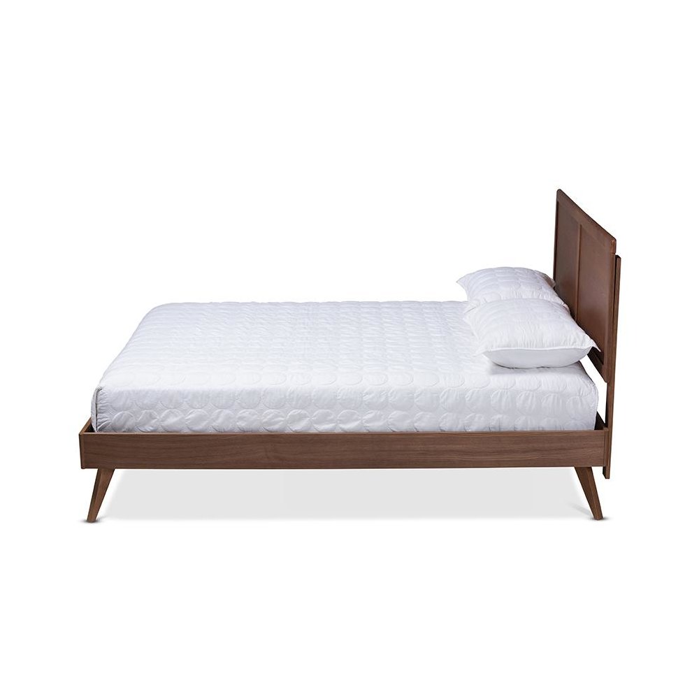 Zenon Mid-Century Modern Walnut Brown Finished Wood Queen Size Platform Bed