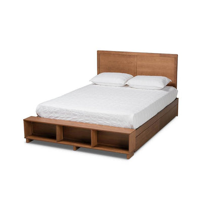 Finished Wood Queen Size 4-Drawer Platform Storage Bed with Built-In Shelves
