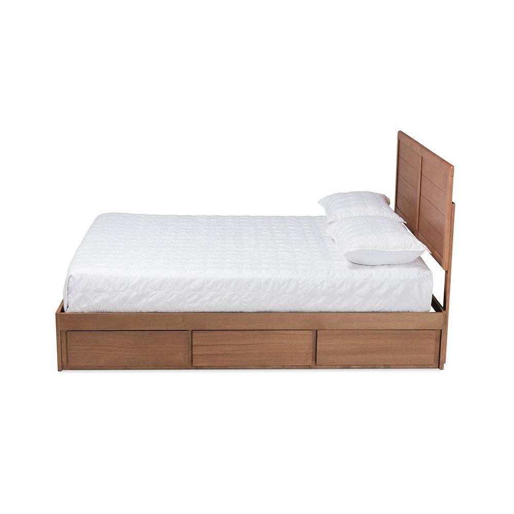 Walnut Brown Finished Wood Queen Size 3-Drawer Platform Storage Bed