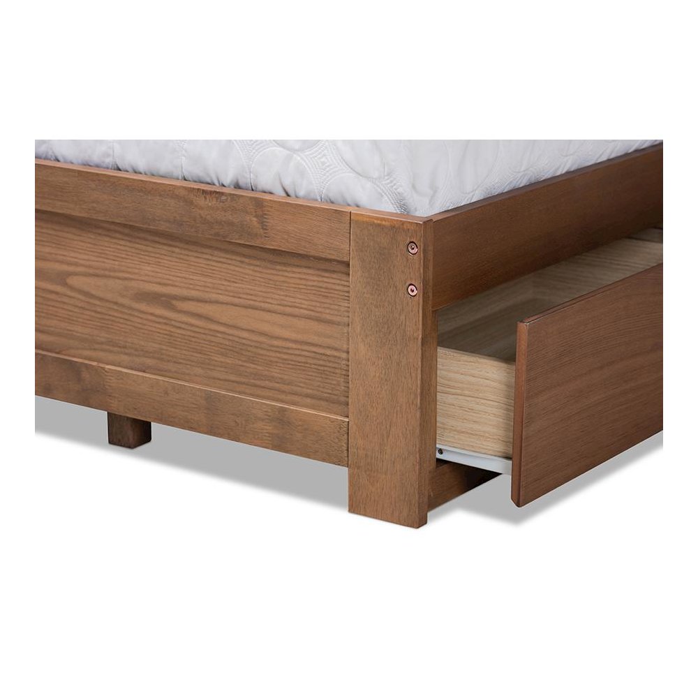 Walnut Brown Finished Wood Queen Size 3-Drawer Platform Storage Bed
