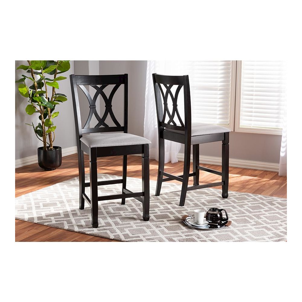 Espresso Brown Finished Wood Counter Height Pub Chair Set of 2