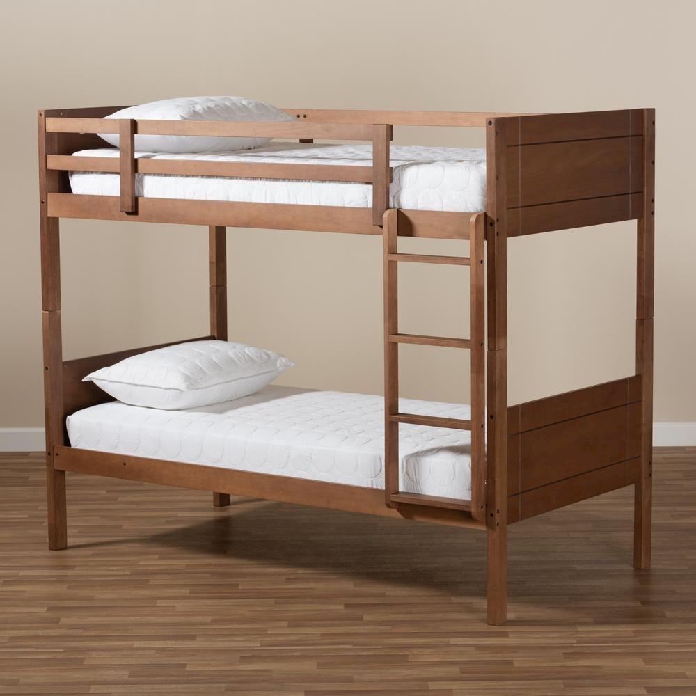 Elsie Modern and Contemporary Walnut Brown Finished Wood Twin Size Bunk Bed
