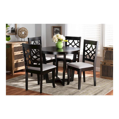 Grey Fabric Upholstered and Dark Brown Finished Wood 5-Piece Dining Set