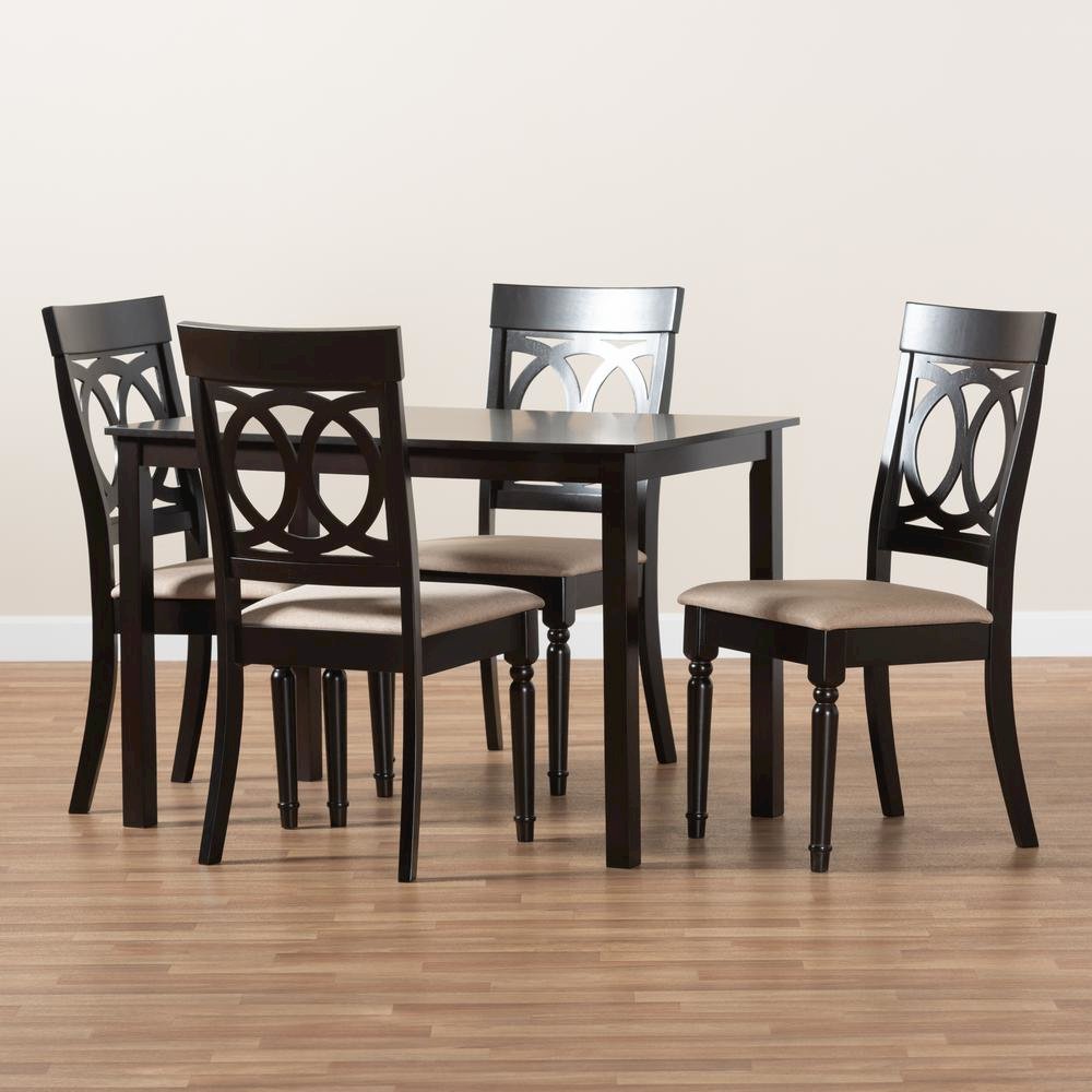 Sand Fabric Upholstered Espresso Brown Finished 5-Piece Wood Dining Set