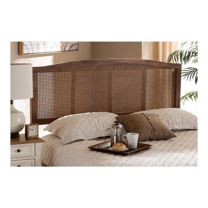 Ash Wanut Finished Wood and Synthetic Rattan Full Size Headboard