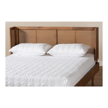 Ash Wanut Finished Wood and Synthetic Rattan Queen Size Wrap-Around Headboard