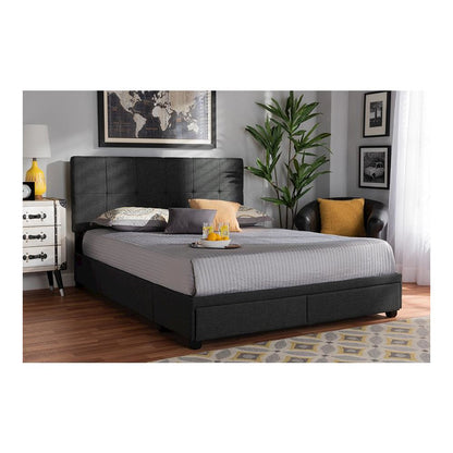 Netti Dark Grey Fabric Upholstered 2-Drawer Queen Size Platform Storage Bed