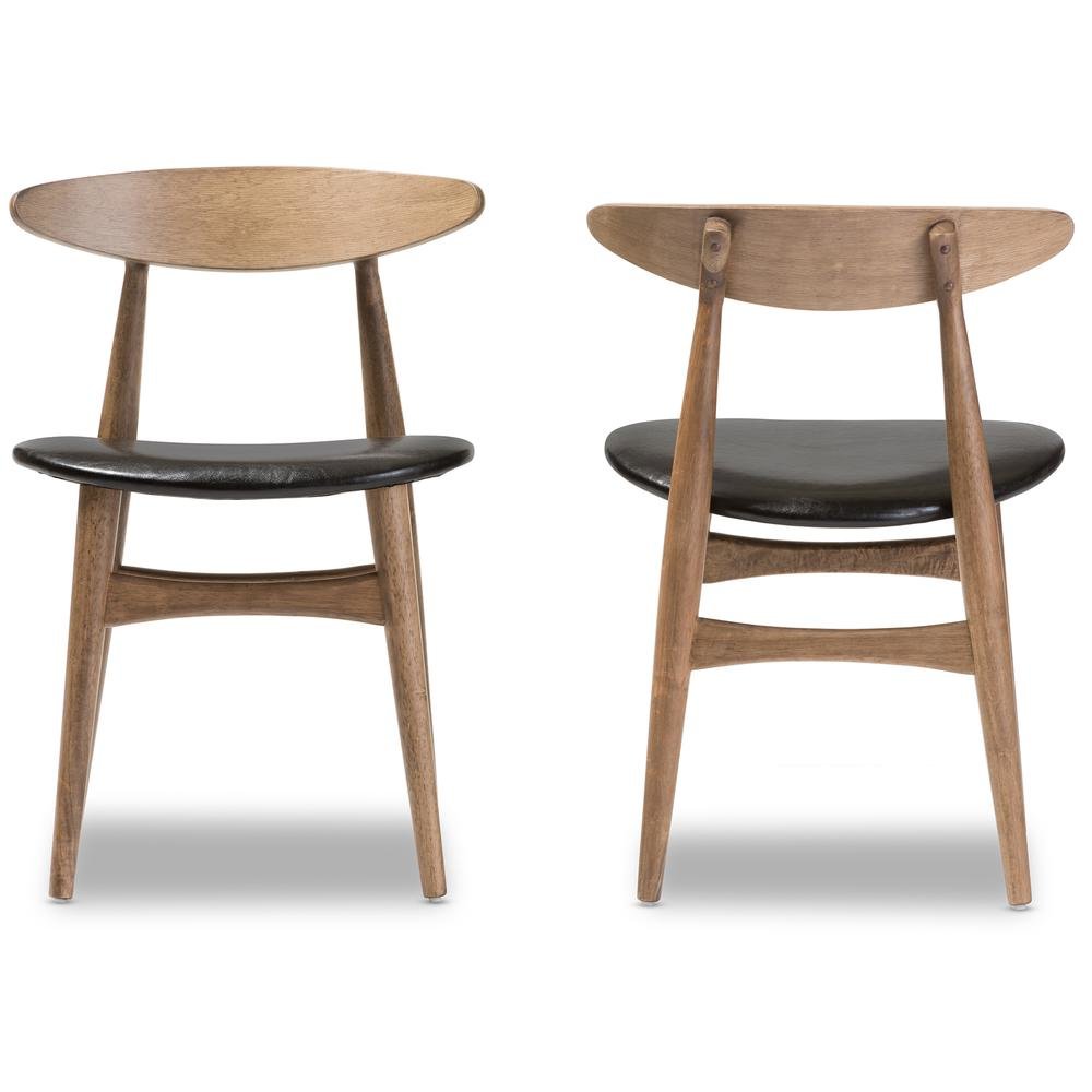 Leather and "Oak" Light Brown Finishing Wood 5-Peice Dining Set