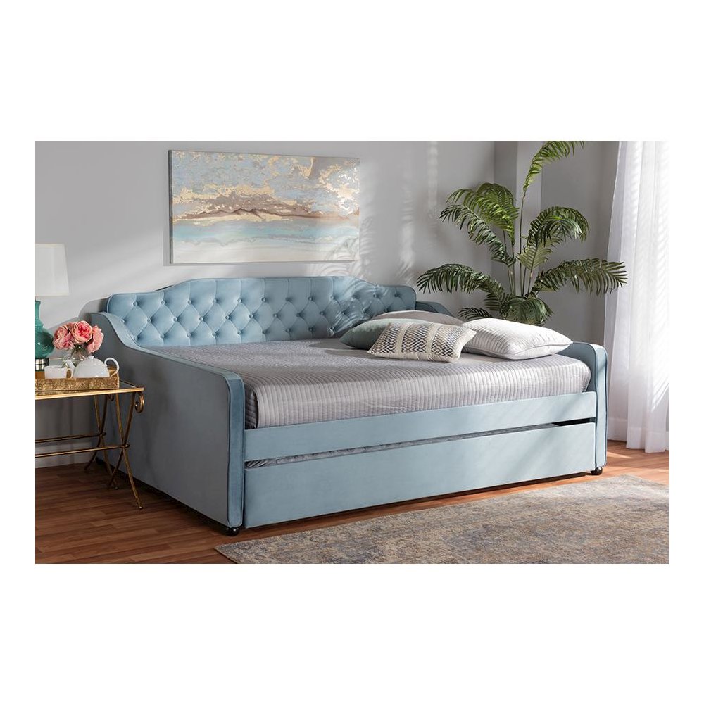 Button Tufted Queen Size Daybed with Trundle