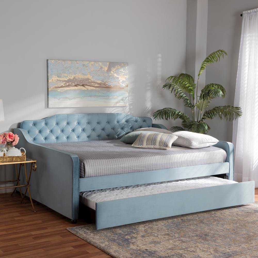 Button Tufted Queen Size Daybed with Trundle