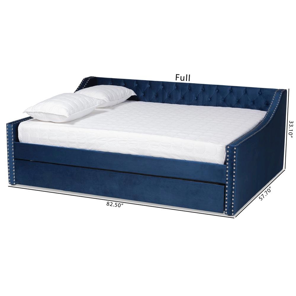 Navy Blue Velvet Fabric Upholstered Queen Size Daybed with Trundle