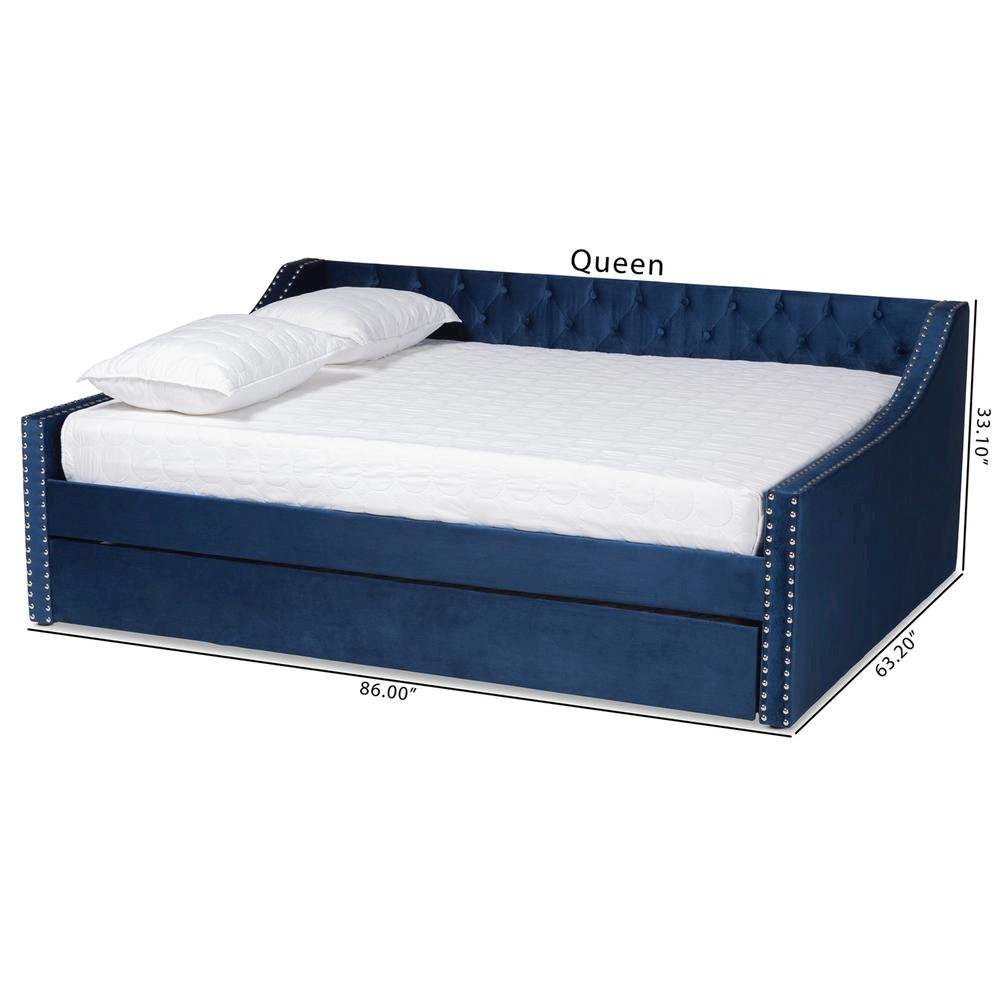 Navy Blue Velvet Fabric Upholstered Queen Size Daybed with Trundle