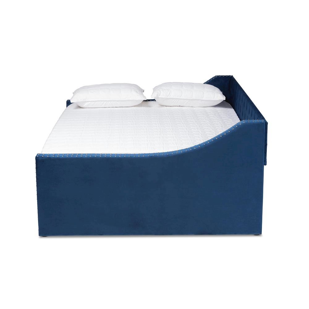 Navy Blue Velvet Fabric Upholstered Queen Size Daybed with Trundle
