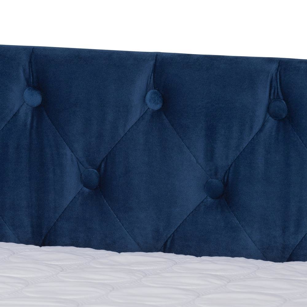 Navy Blue Velvet Fabric Upholstered Queen Size Daybed with Trundle