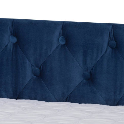 Navy Blue Velvet Fabric Upholstered Queen Size Daybed with Trundle