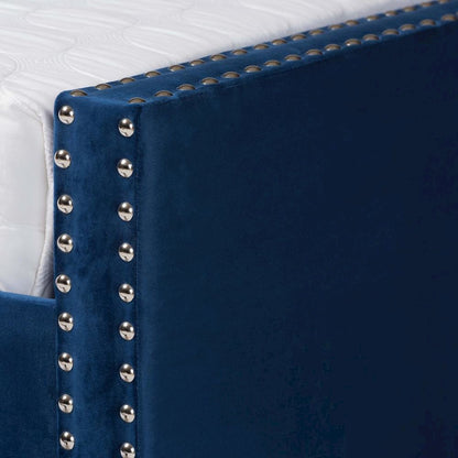 Navy Blue Velvet Fabric Upholstered Queen Size Daybed with Trundle