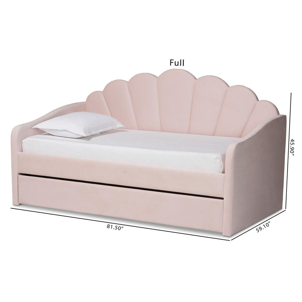 Light Pink Velvet Fabric Upholstered Twin Size Daybed with Trundle