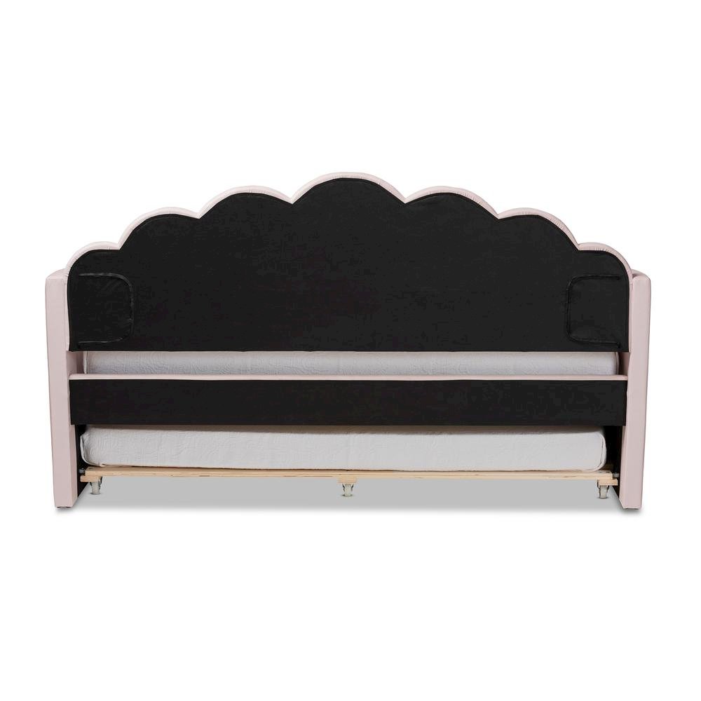 Light Pink Velvet Fabric Upholstered Twin Size Daybed with Trundle