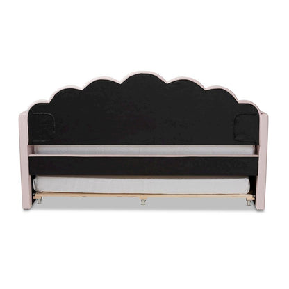 Light Pink Velvet Fabric Upholstered Twin Size Daybed with Trundle