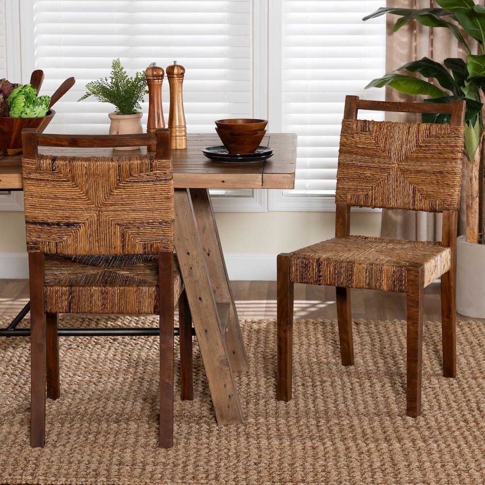 Cordoba Bohemian Natural Seagrass and Mahogany Wood 2-Piece Dining Chair