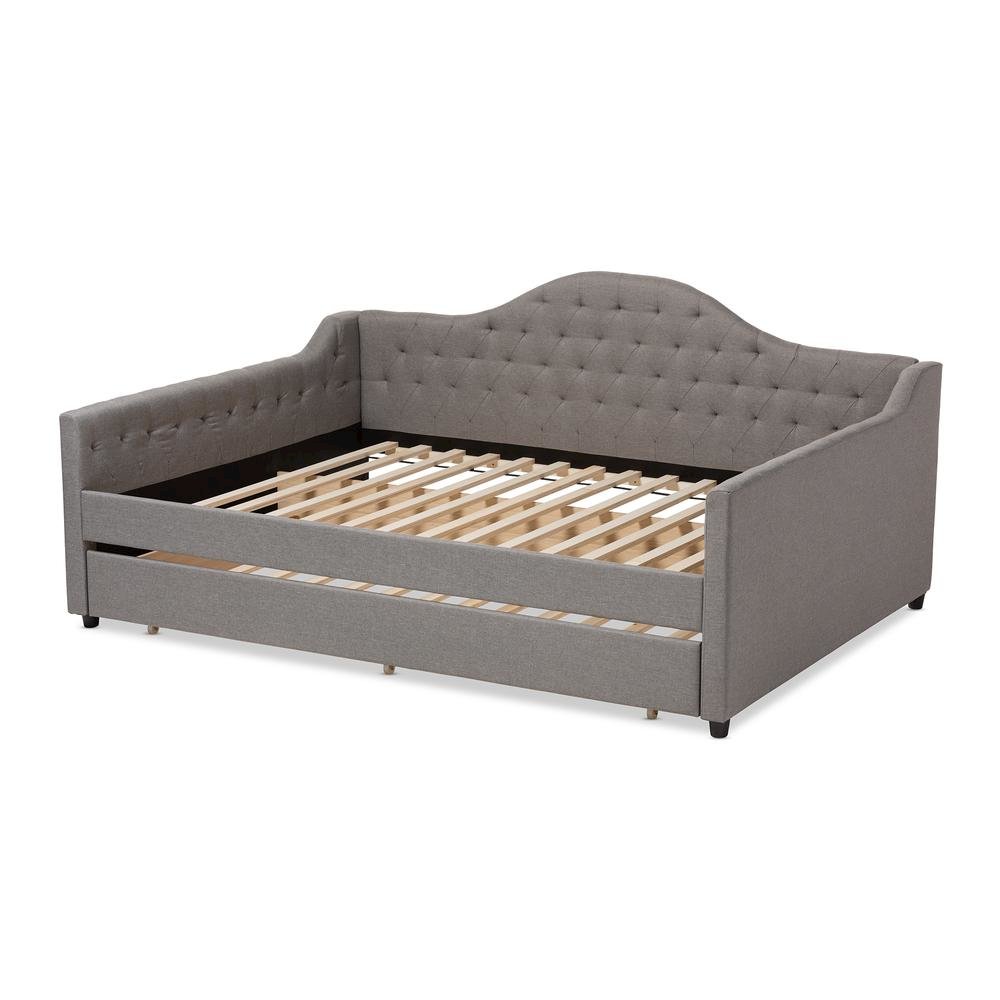 Grey Fabric Upholstered Queen Size Daybed with Trundle