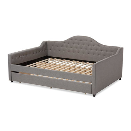 Grey Fabric Upholstered Queen Size Daybed with Trundle