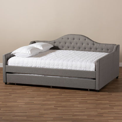 Grey Fabric Upholstered Queen Size Daybed with Trundle