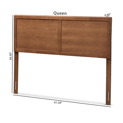 Raya Mid-Century Modern Walnut Brown Finished Wood Queen Size Headboard